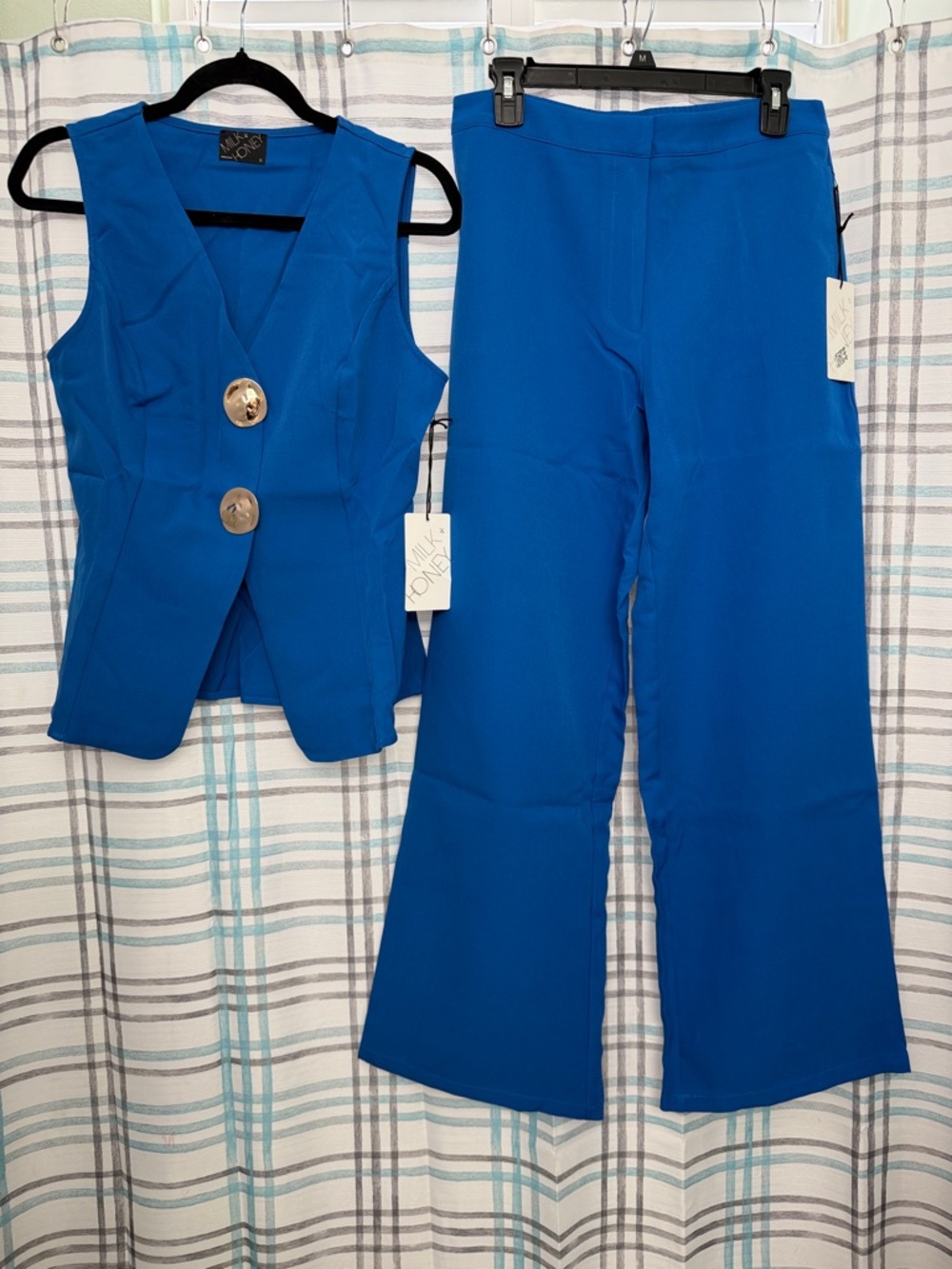 Sleeveless Tailored Vest & Boot-Cut Pants Set - Royal Blue